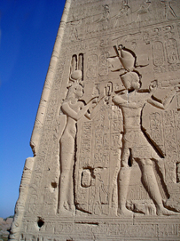 Cleopatra VII and Caesarion reliefs on outer wall of Dendera temple