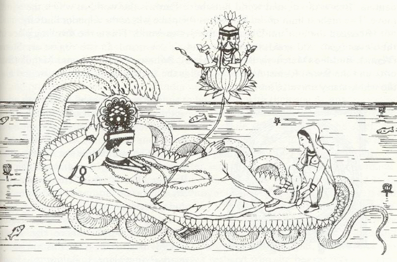 Click on Vishnu's navel or on the lotus flower of Brahma to see next illustration.