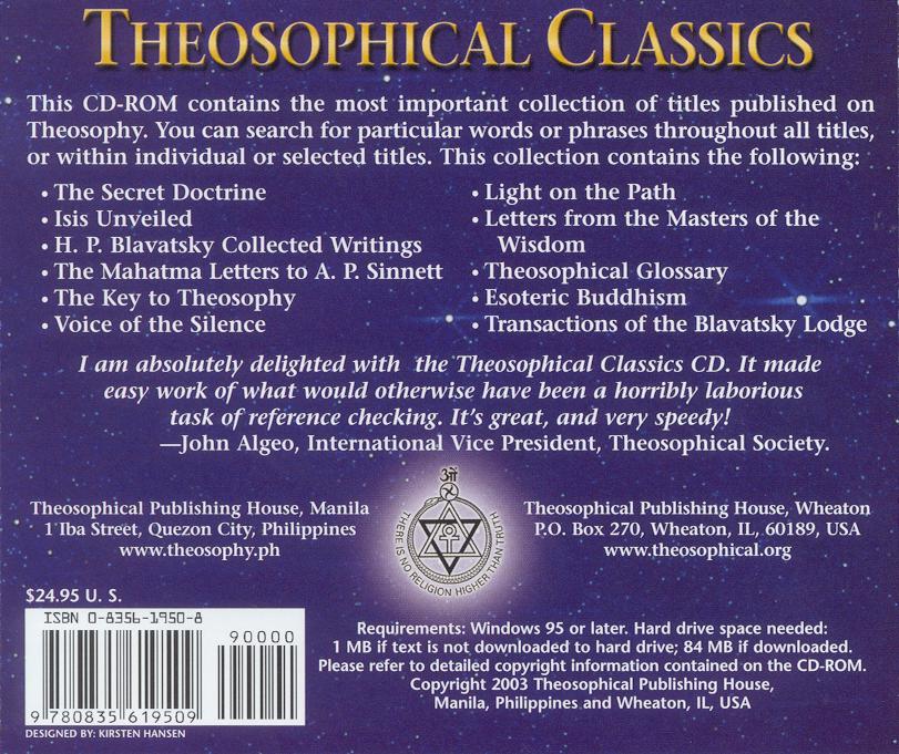 Theosophical Classics -  CD ROM - Back Cover